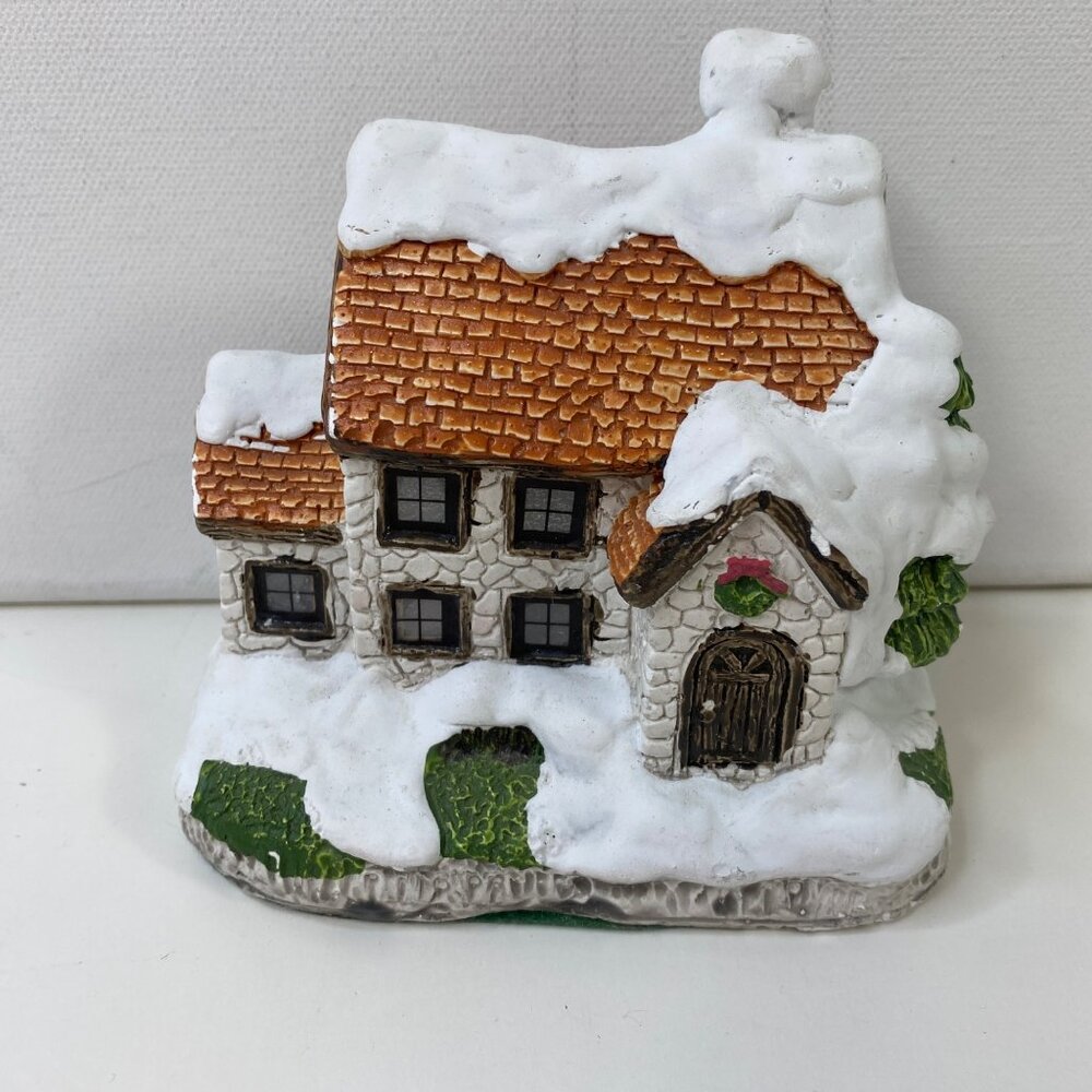 Snowy Ceramic Christmas Holiday Cottage Light-Up Figurine